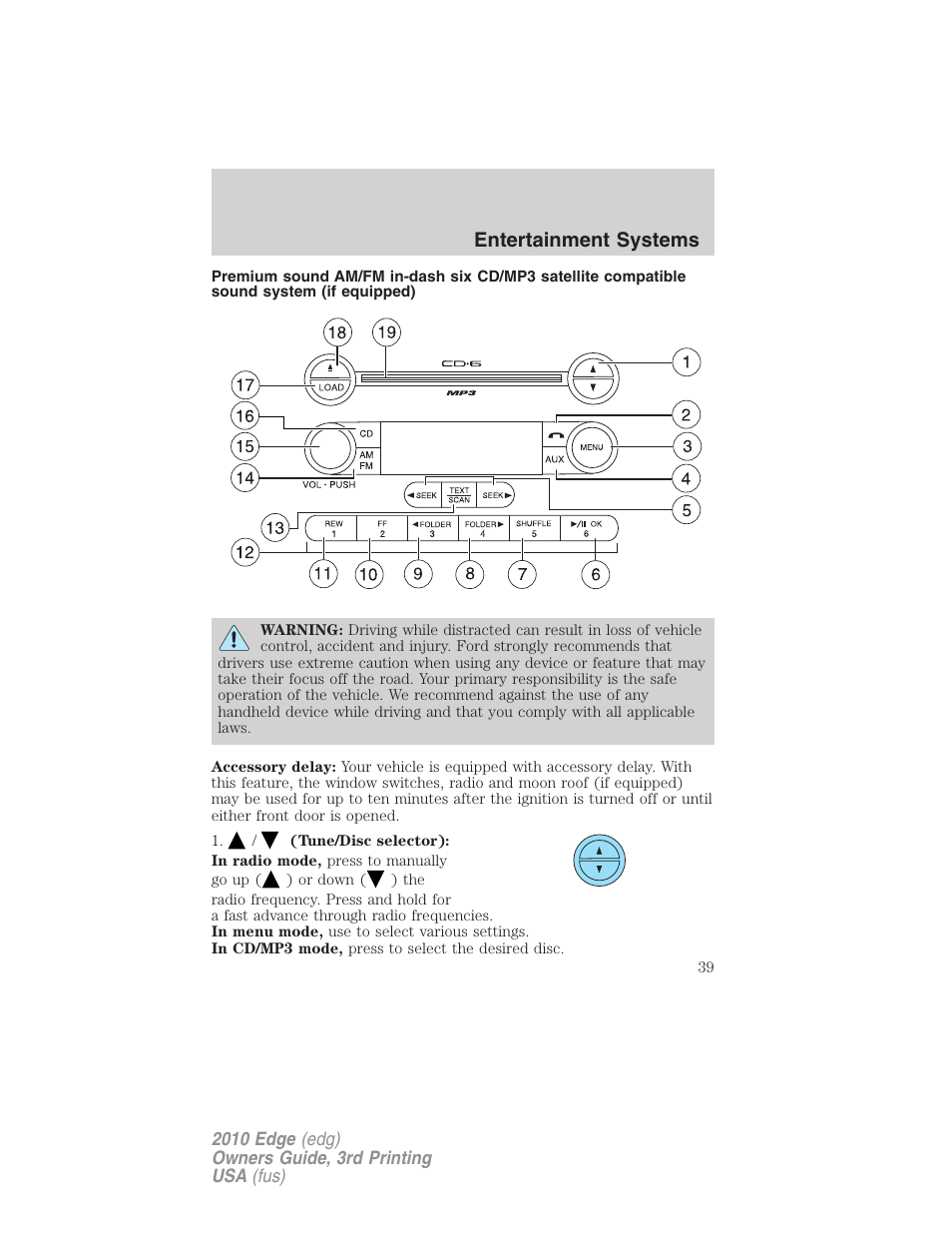 Am/fm stereo with in-dash six cd, Entertainment systems | FORD 2010 Edge v.3 User Manual | Page 39 / 326