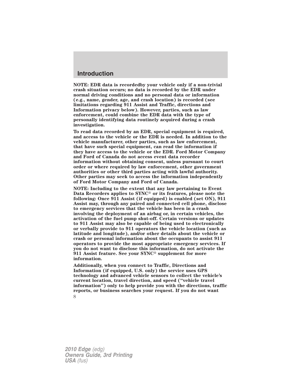 Introduction | FORD 2010 Edge v.3 User Manual | Page 8 / 326
