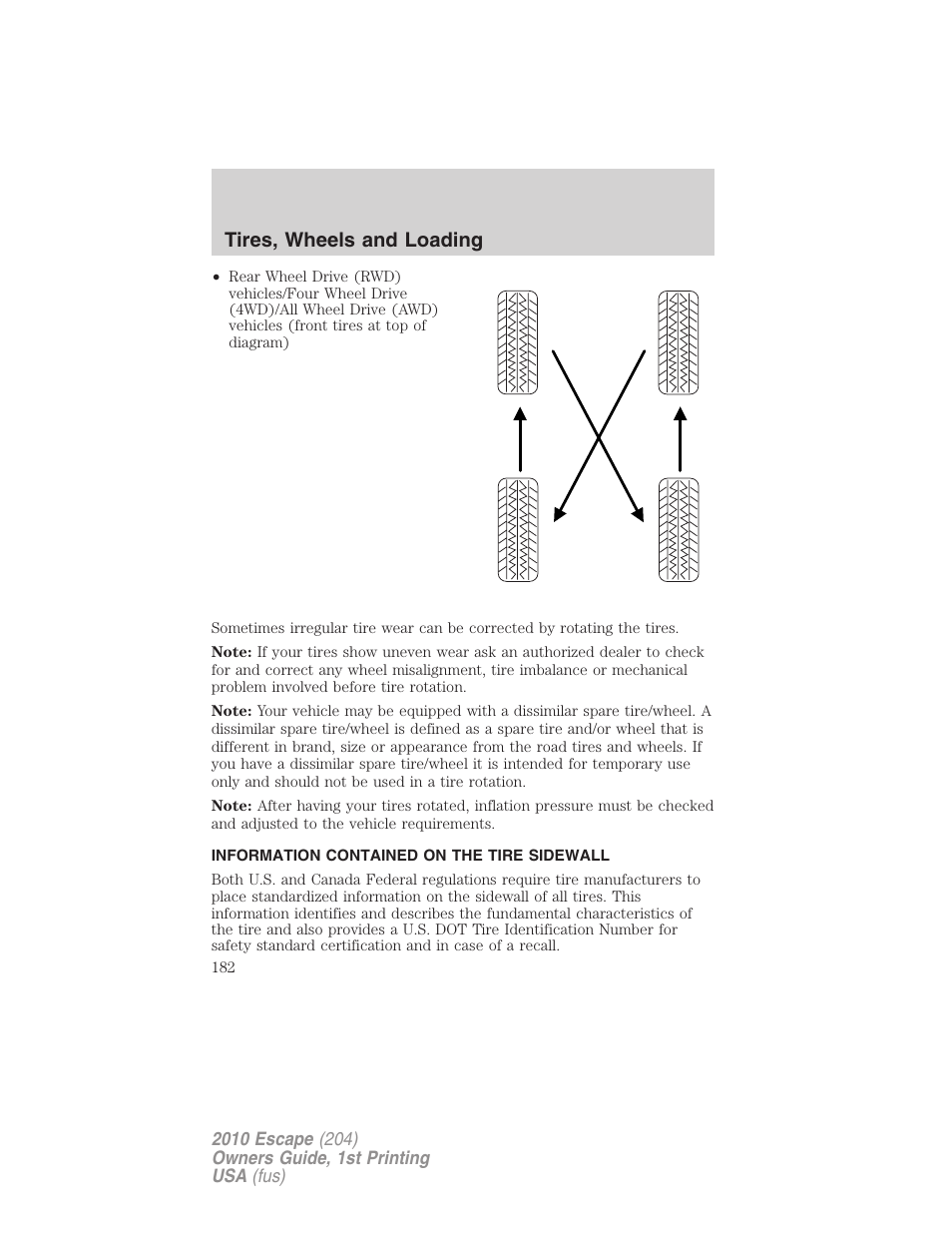 Information contained on the tire sidewall, Tires, wheels and loading | FORD 2010 Escape v.1 User Manual | Page 182 / 345