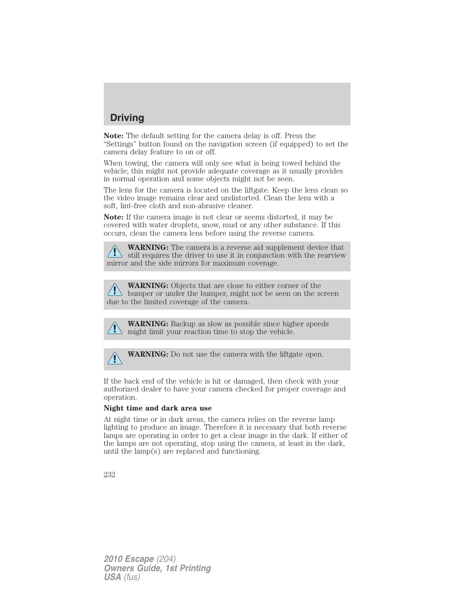 Driving | FORD 2010 Escape v.1 User Manual | Page 232 / 345