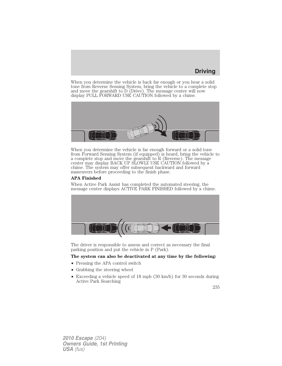 Driving | FORD 2010 Escape v.1 User Manual | Page 235 / 345