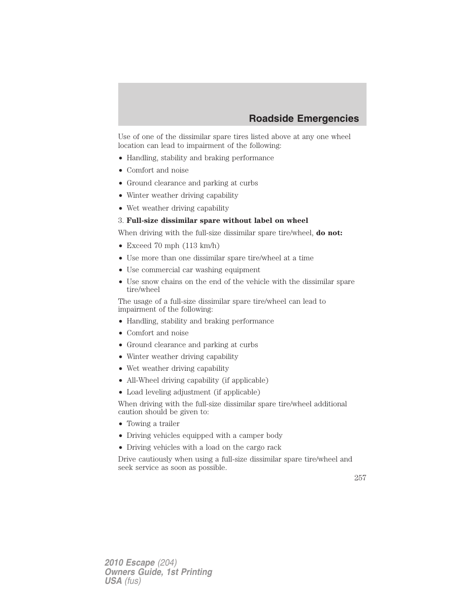 Roadside emergencies | FORD 2010 Escape v.1 User Manual | Page 257 / 345