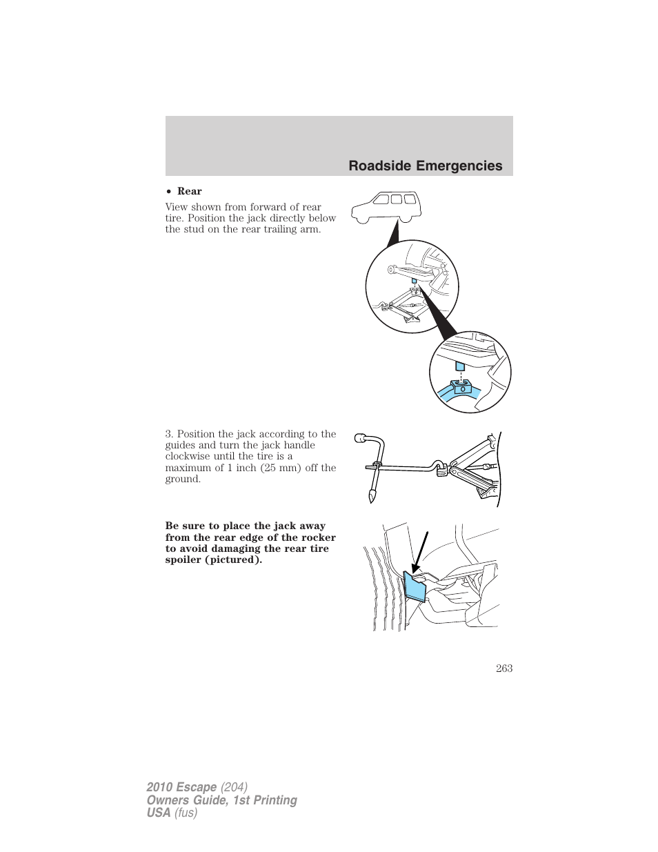 Roadside emergencies | FORD 2010 Escape v.1 User Manual | Page 263 / 345