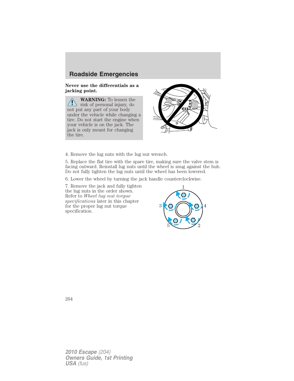 Roadside emergencies | FORD 2010 Escape v.1 User Manual | Page 264 / 345