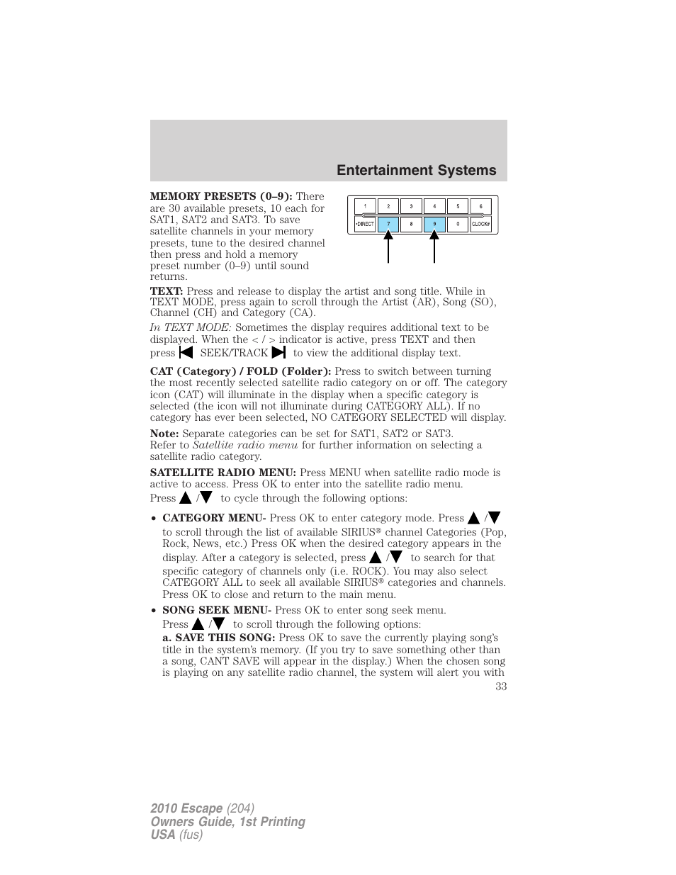 Entertainment systems | FORD 2010 Escape v.1 User Manual | Page 33 / 345