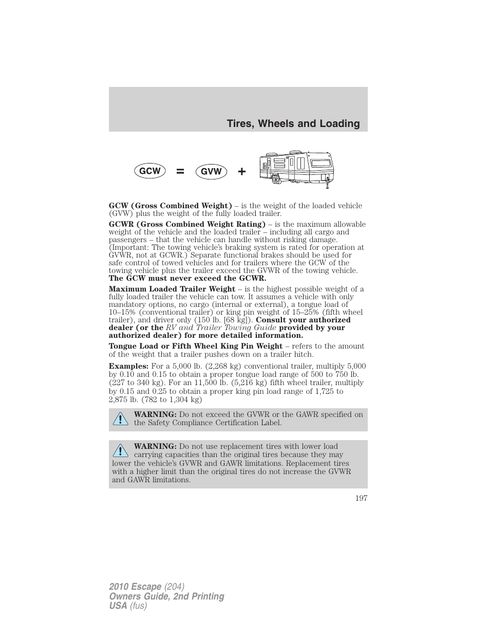 Tires, wheels and loading | FORD 2010 Escape v.2 User Manual | Page 197 / 344