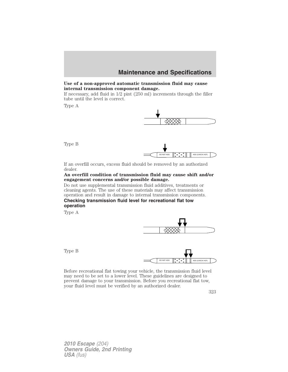 Maintenance and specifications | FORD 2010 Escape v.2 User Manual | Page 323 / 344