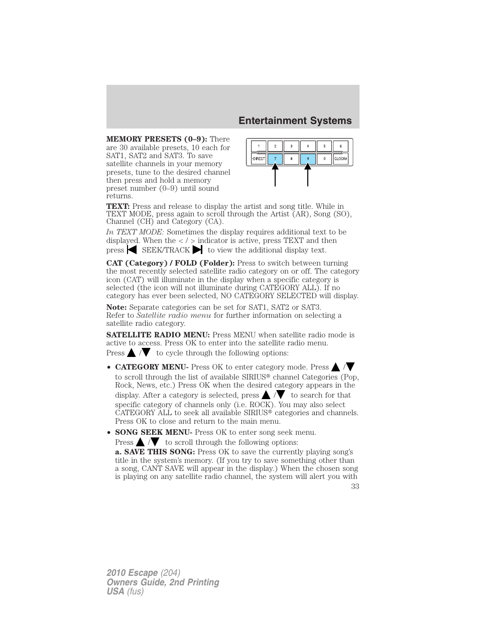 Entertainment systems | FORD 2010 Escape v.2 User Manual | Page 33 / 344