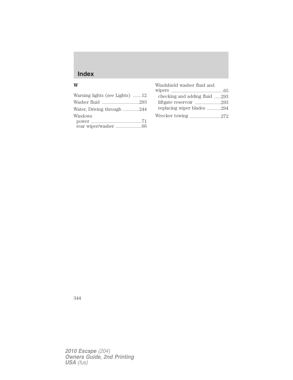 Index | FORD 2010 Escape v.2 User Manual | Page 344 / 344