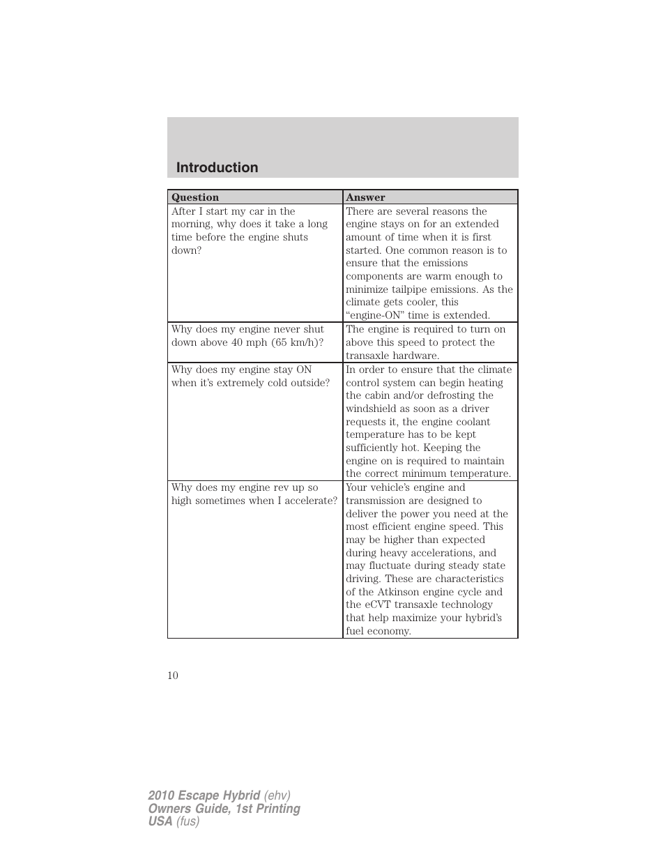 Introduction | FORD 2010 Escape Hybrid v.1 User Manual | Page 10 / 352