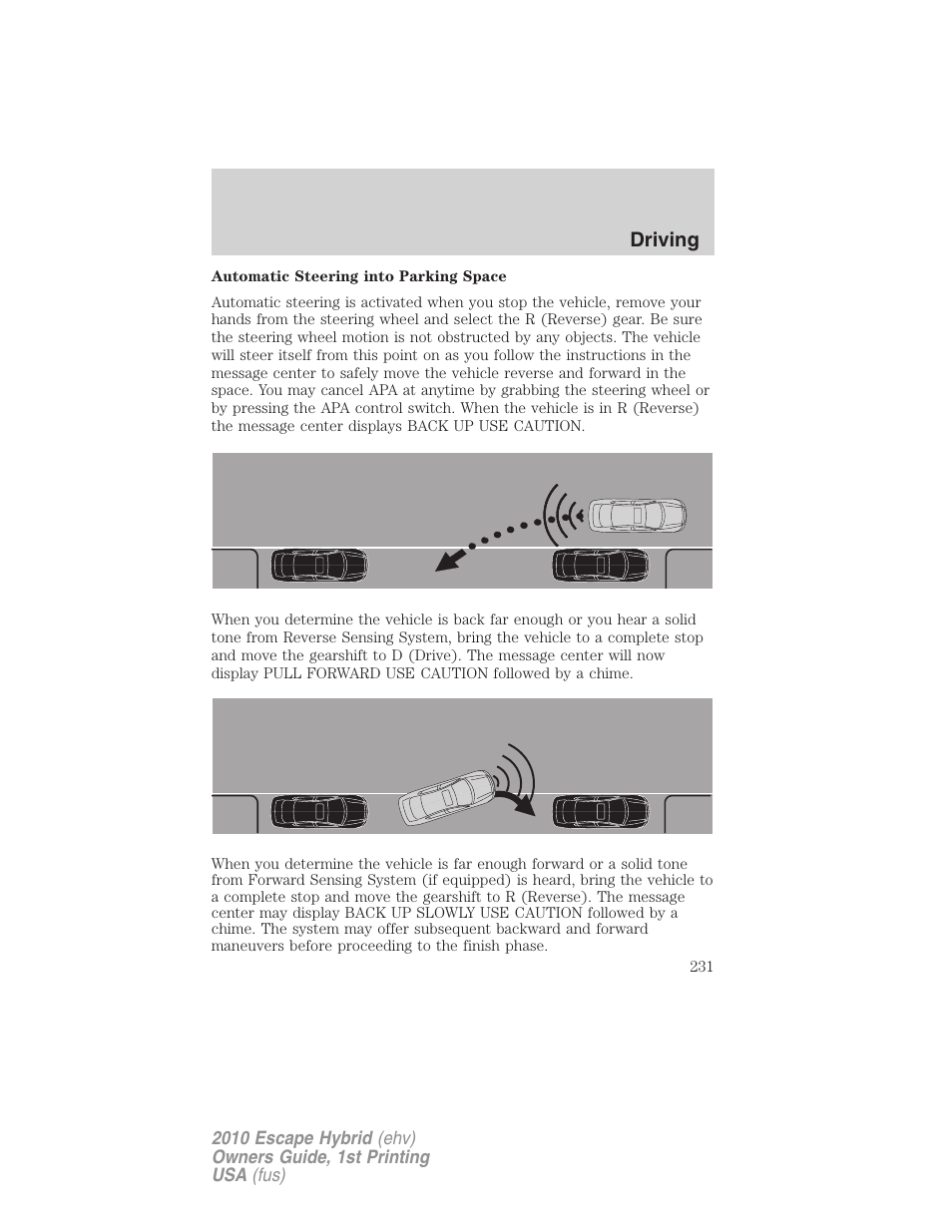 Driving | FORD 2010 Escape Hybrid v.1 User Manual | Page 231 / 352