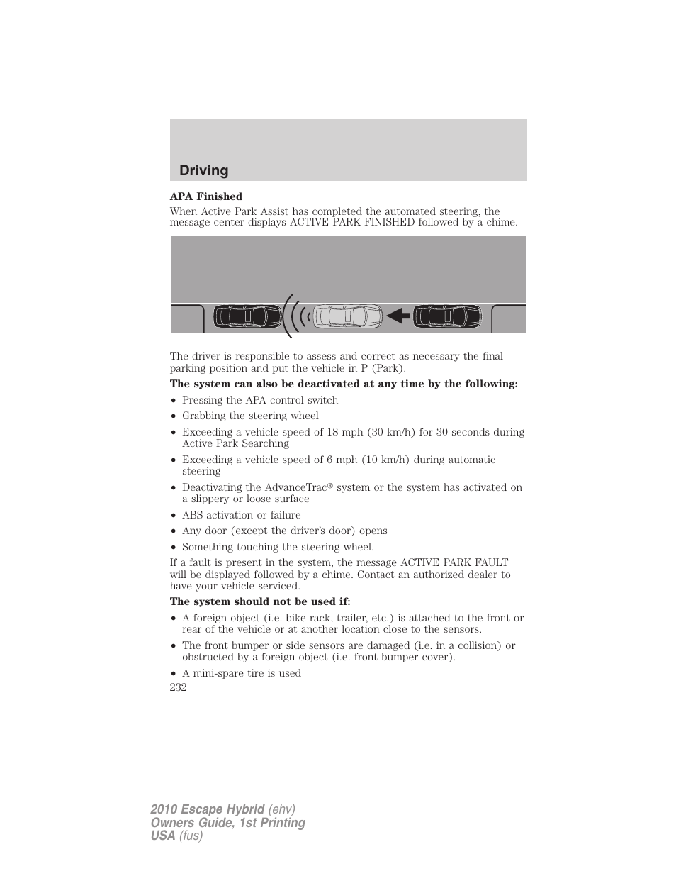 Driving | FORD 2010 Escape Hybrid v.1 User Manual | Page 232 / 352