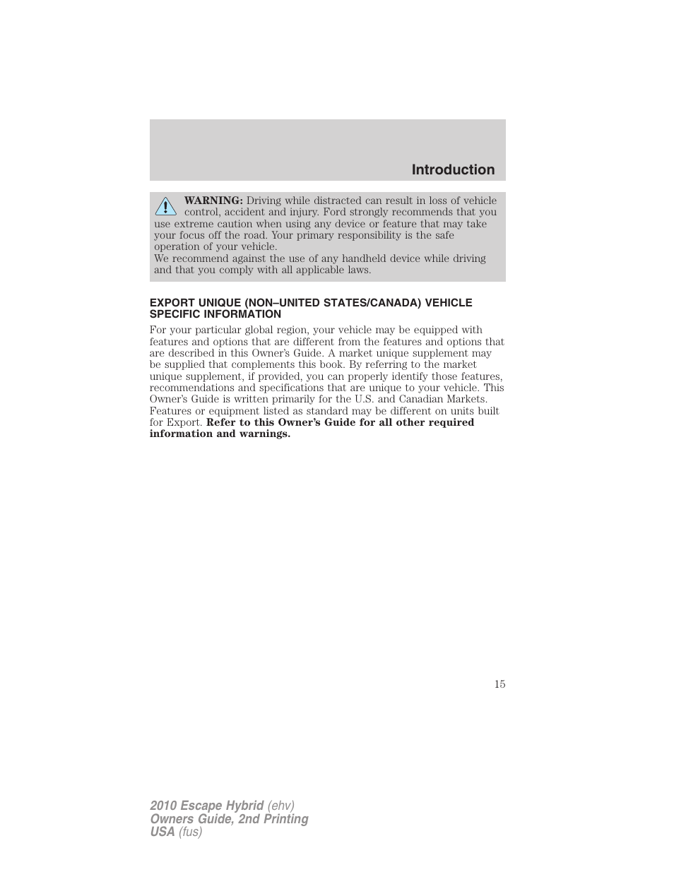 Introduction | FORD 2010 Escape Hybrid v.2 User Manual | Page 15 / 353