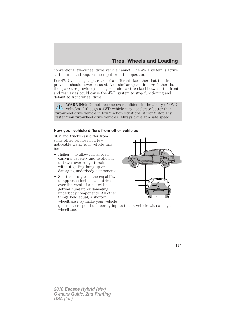 How your vehicle differs from other vehicles, Tires, wheels and loading | FORD 2010 Escape Hybrid v.2 User Manual | Page 175 / 353
