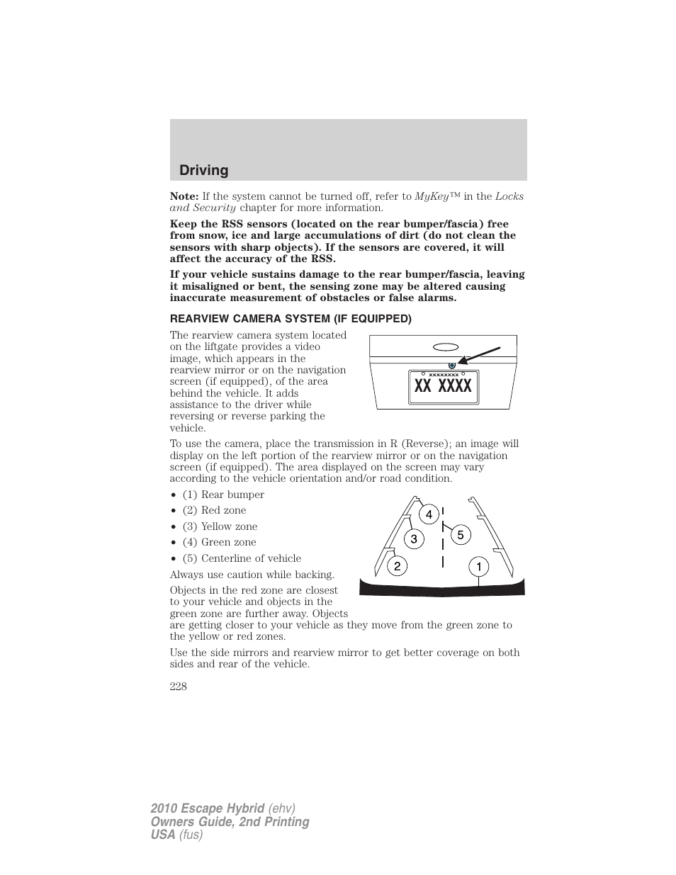 Rearview camera system (if equipped), Rear-view camera system, Driving | FORD 2010 Escape Hybrid v.2 User Manual | Page 228 / 353