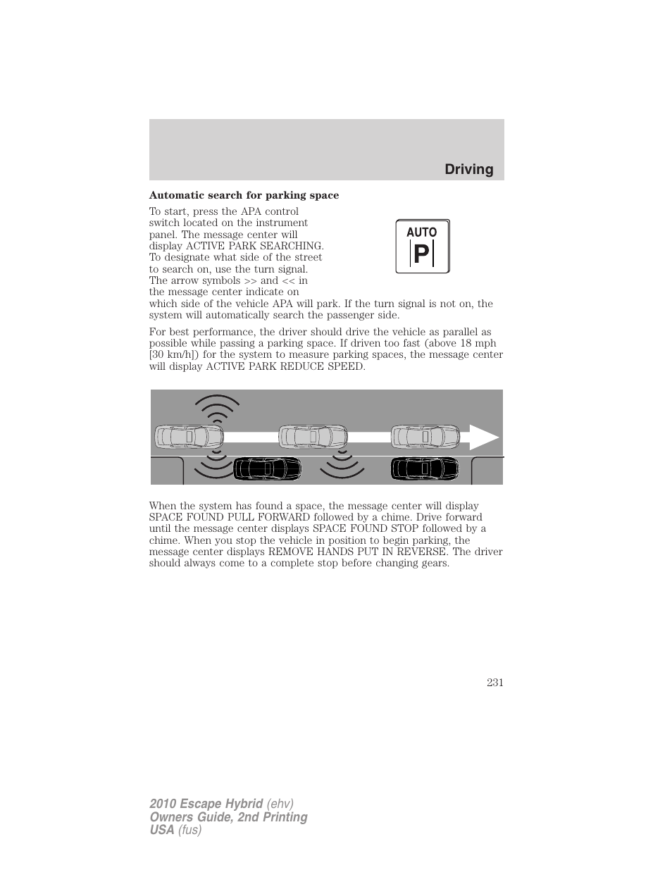 Driving | FORD 2010 Escape Hybrid v.2 User Manual | Page 231 / 353