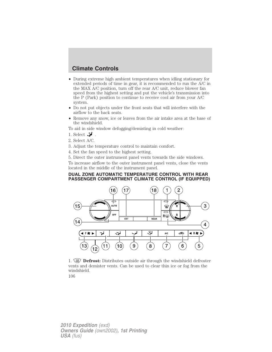 Dual automatic temperature control, Climate controls | FORD 2010 Expedition v.1 User Manual | Page 106 / 420