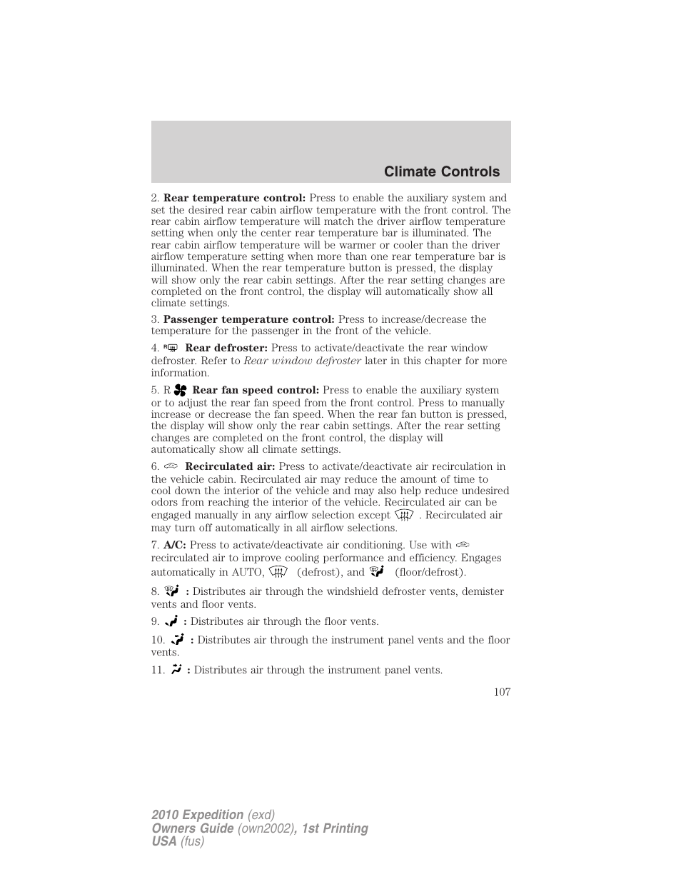 Climate controls | FORD 2010 Expedition v.1 User Manual | Page 107 / 420