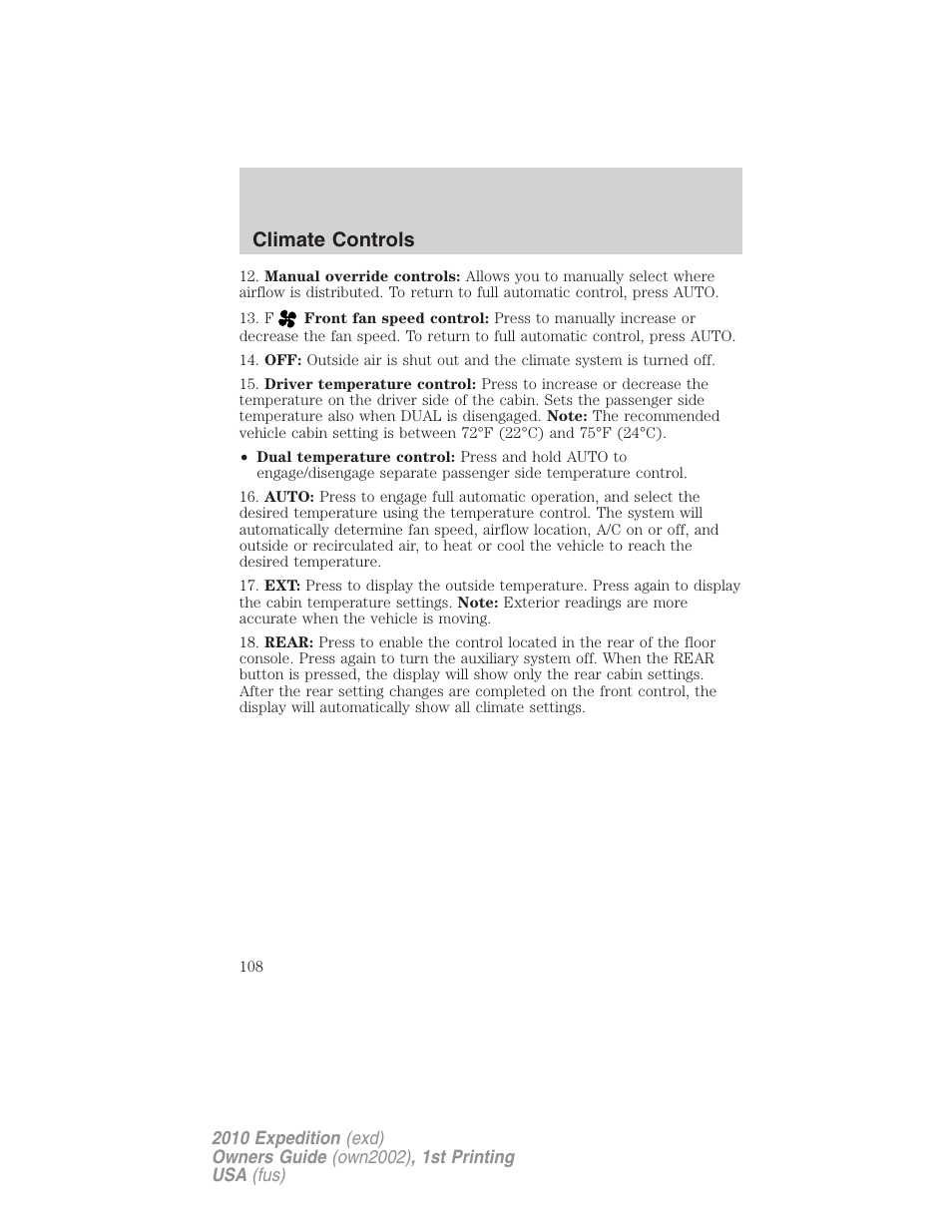 Climate controls | FORD 2010 Expedition v.1 User Manual | Page 108 / 420