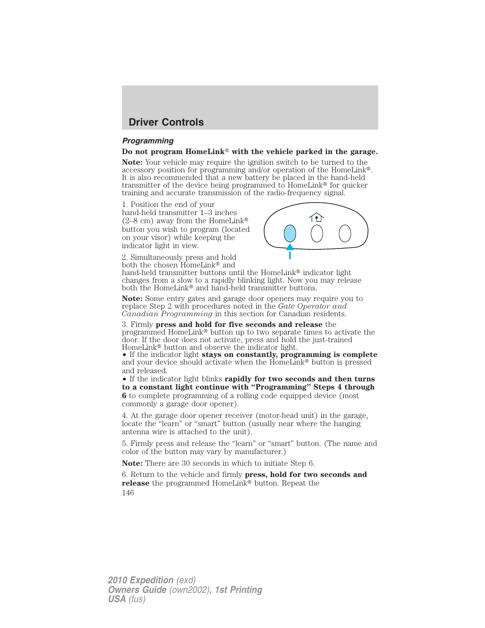 Programming, Driver controls | FORD 2010 Expedition v.1 User Manual | Page 146 / 420