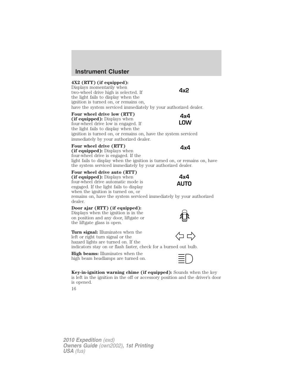 Instrument cluster | FORD 2010 Expedition v.1 User Manual | Page 16 / 420