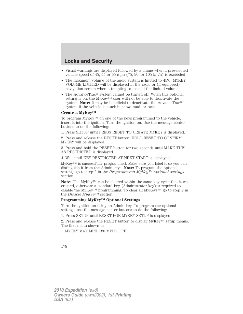 Locks and security | FORD 2010 Expedition v.1 User Manual | Page 178 / 420