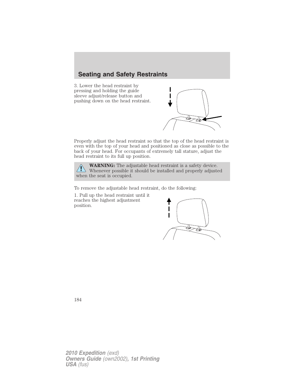 Seating and safety restraints | FORD 2010 Expedition v.1 User Manual | Page 184 / 420