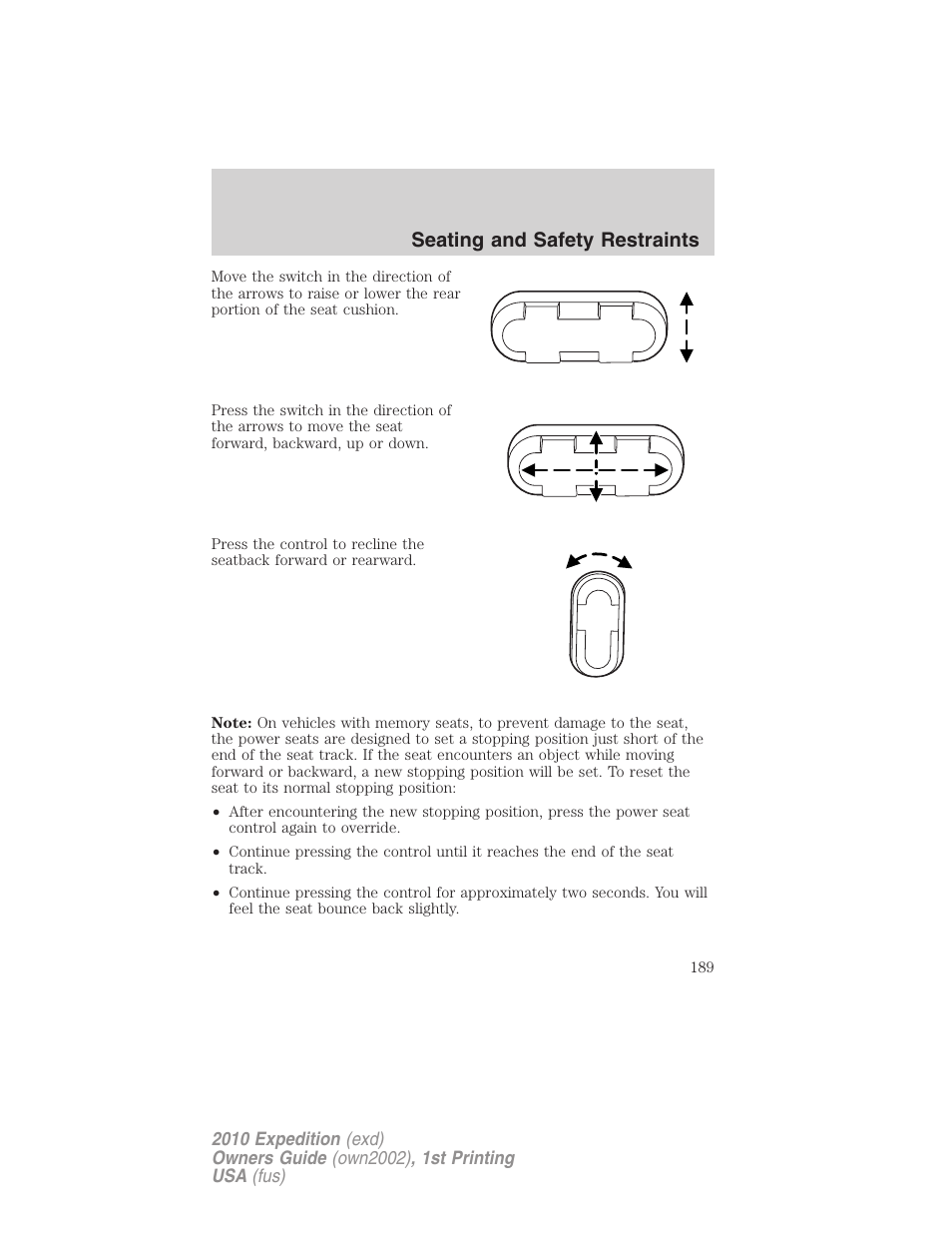Seating and safety restraints | FORD 2010 Expedition v.1 User Manual | Page 189 / 420