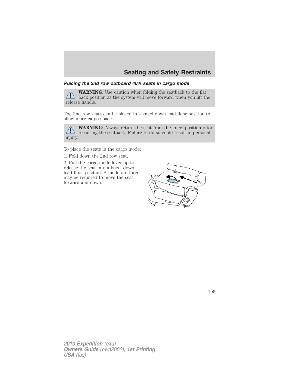 Seating and safety restraints | FORD 2010 Expedition v.1 User Manual | Page 195 / 420