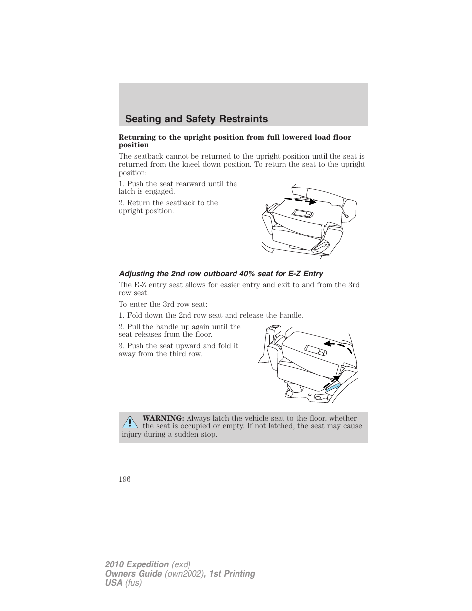 Seating and safety restraints | FORD 2010 Expedition v.1 User Manual | Page 196 / 420