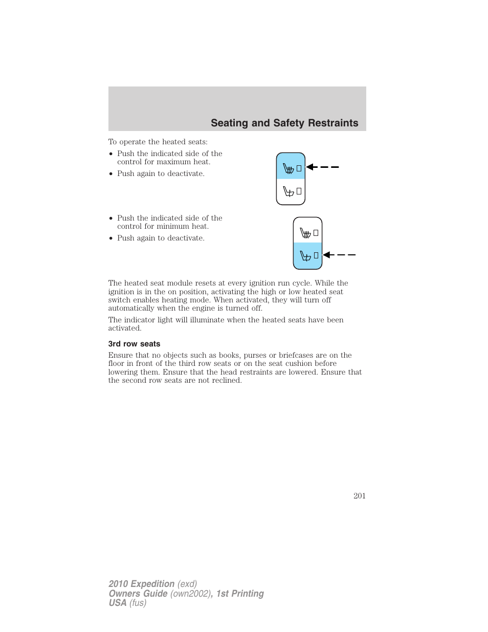 3rd row seats, Seating and safety restraints | FORD 2010 Expedition v.1 User Manual | Page 201 / 420