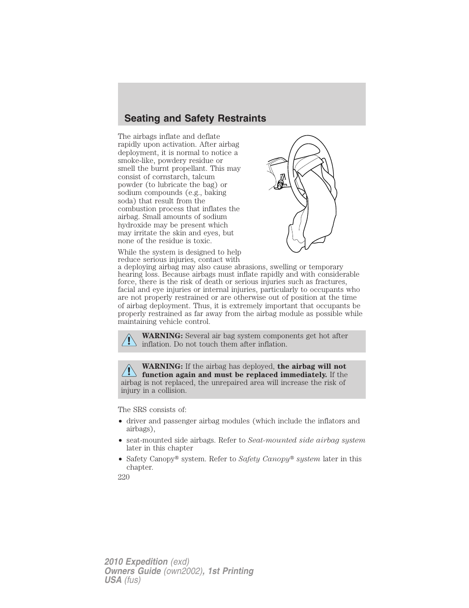 Seating and safety restraints | FORD 2010 Expedition v.1 User Manual | Page 220 / 420