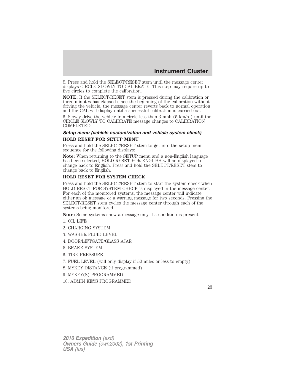 Instrument cluster | FORD 2010 Expedition v.1 User Manual | Page 23 / 420