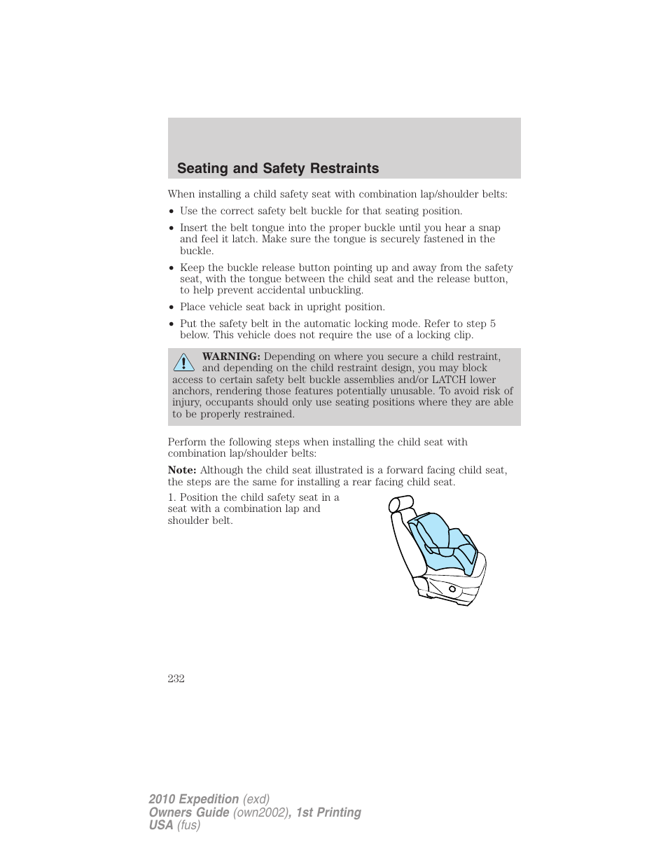 Seating and safety restraints | FORD 2010 Expedition v.1 User Manual | Page 232 / 420