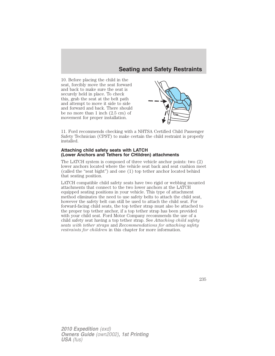 Seating and safety restraints | FORD 2010 Expedition v.1 User Manual | Page 235 / 420