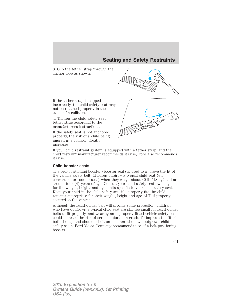 Child booster seats, Seating and safety restraints | FORD 2010 Expedition v.1 User Manual | Page 241 / 420