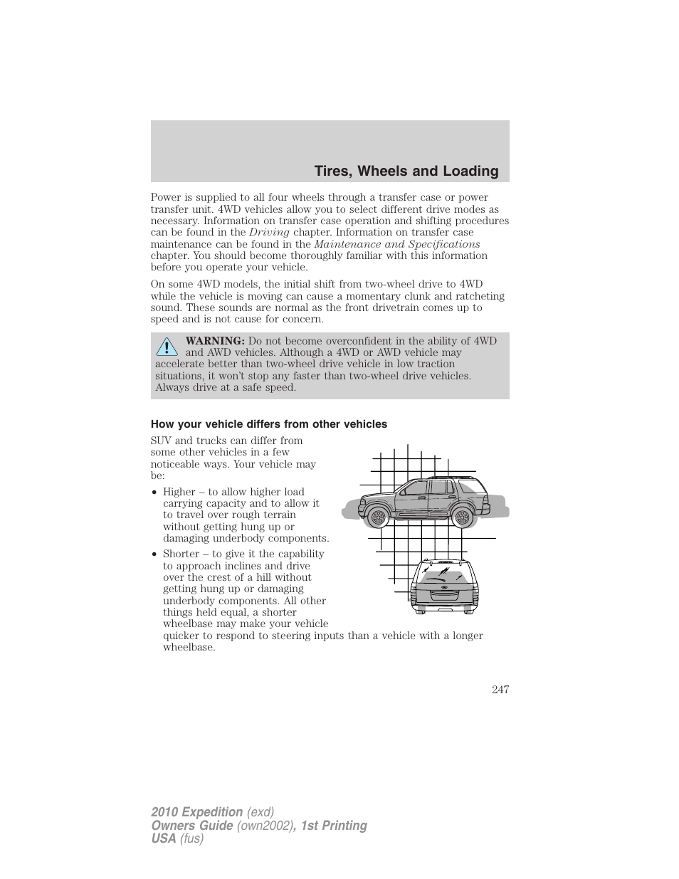 How your vehicle differs from other vehicles, Tires, wheels and loading | FORD 2010 Expedition v.1 User Manual | Page 247 / 420