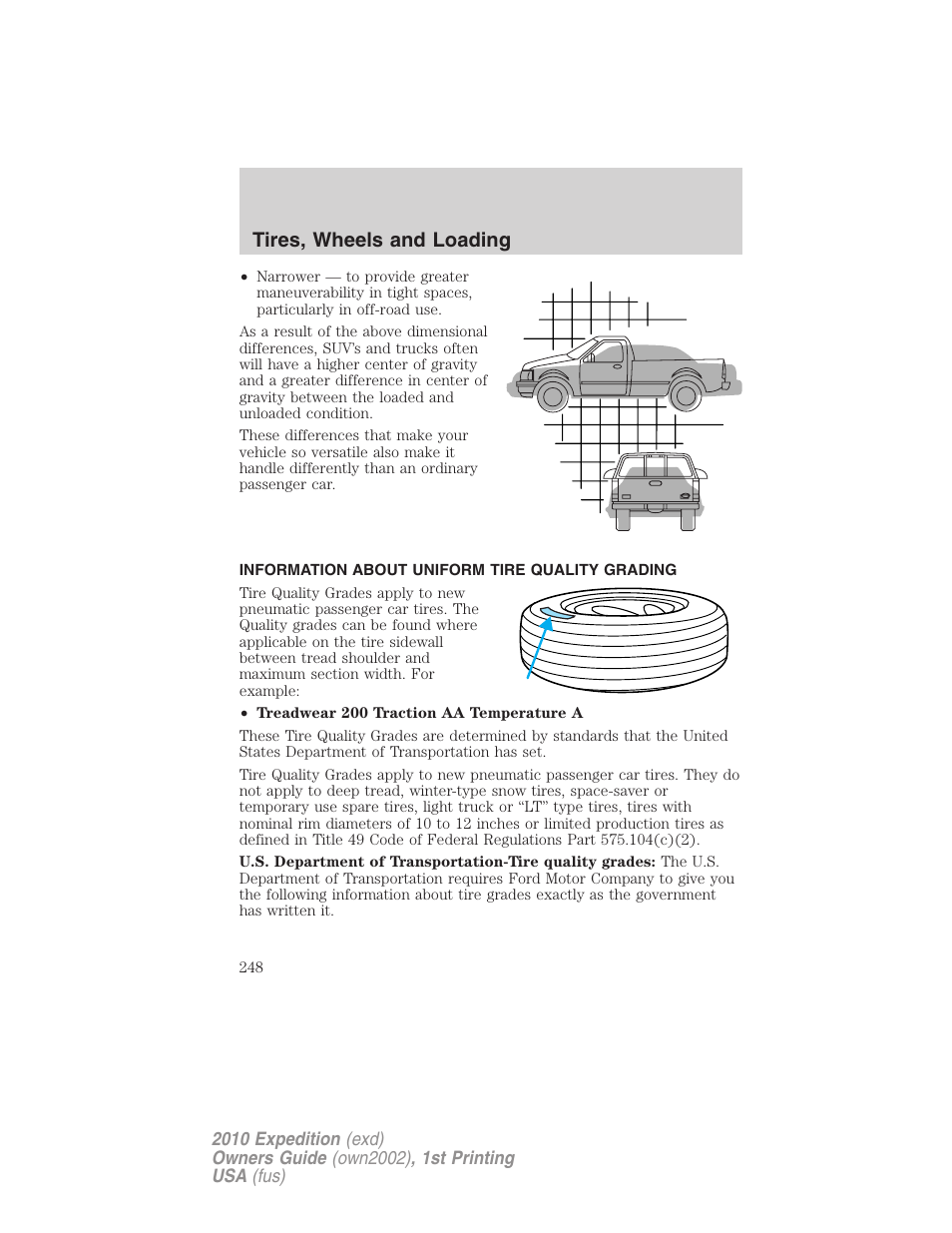 Information about uniform tire quality grading, Tire information, Tires, wheels and loading | FORD 2010 Expedition v.1 User Manual | Page 248 / 420
