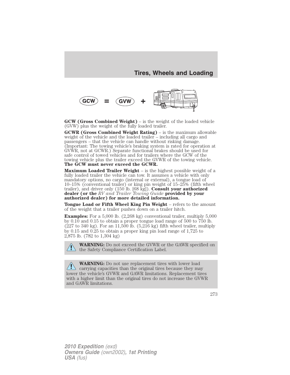 Tires, wheels and loading | FORD 2010 Expedition v.1 User Manual | Page 273 / 420