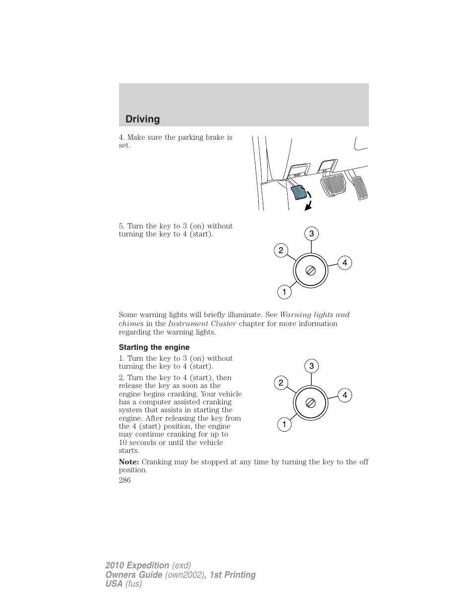 Starting the engine, Driving | FORD 2010 Expedition v.1 User Manual | Page 286 / 420