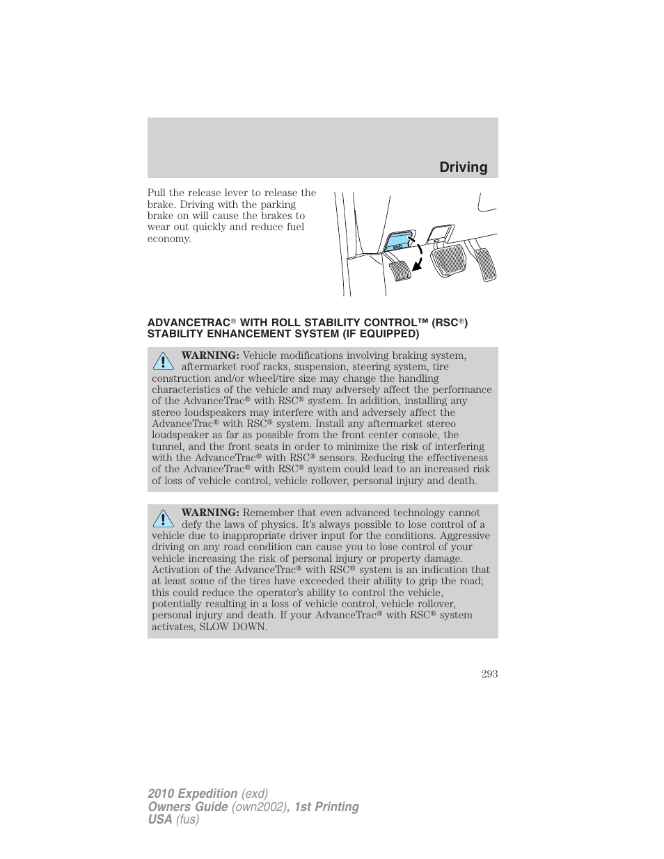 Advancetrac, Driving | FORD 2010 Expedition v.1 User Manual | Page 293 / 420