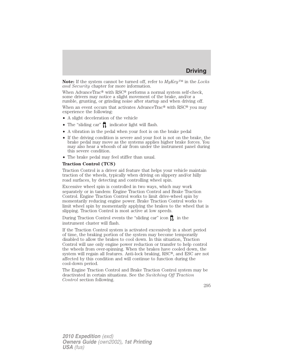 Driving | FORD 2010 Expedition v.1 User Manual | Page 295 / 420