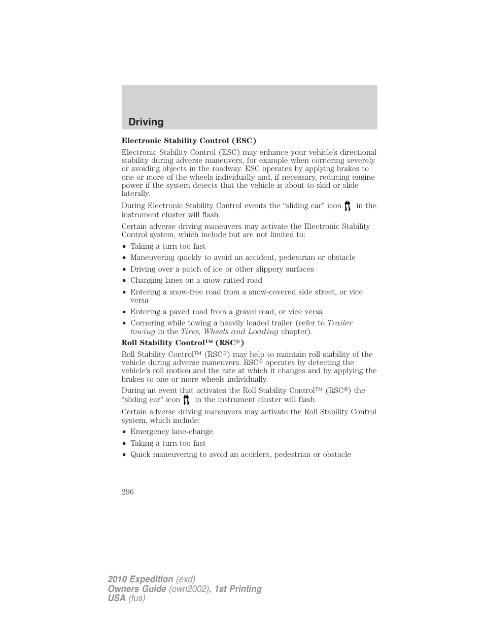 Driving | FORD 2010 Expedition v.1 User Manual | Page 296 / 420