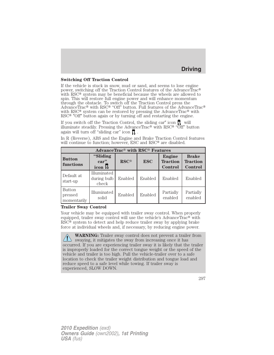 Driving | FORD 2010 Expedition v.1 User Manual | Page 297 / 420