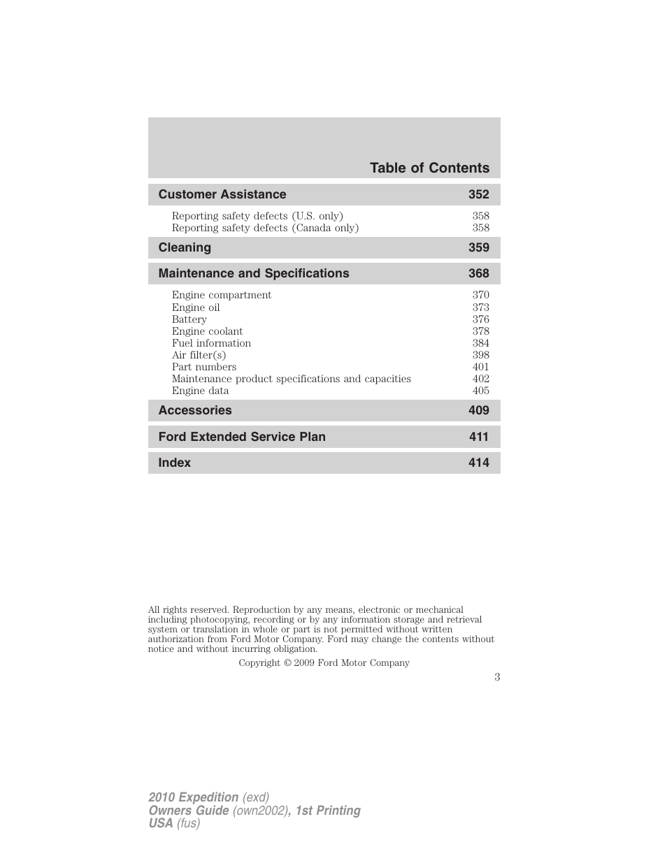 FORD 2010 Expedition v.1 User Manual | Page 3 / 420