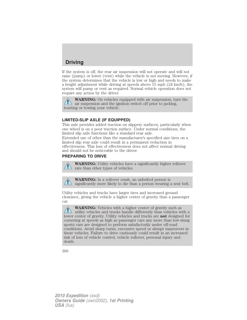 Limited-slip axle (if equipped), Preparing to drive, Driving | FORD 2010 Expedition v.1 User Manual | Page 300 / 420