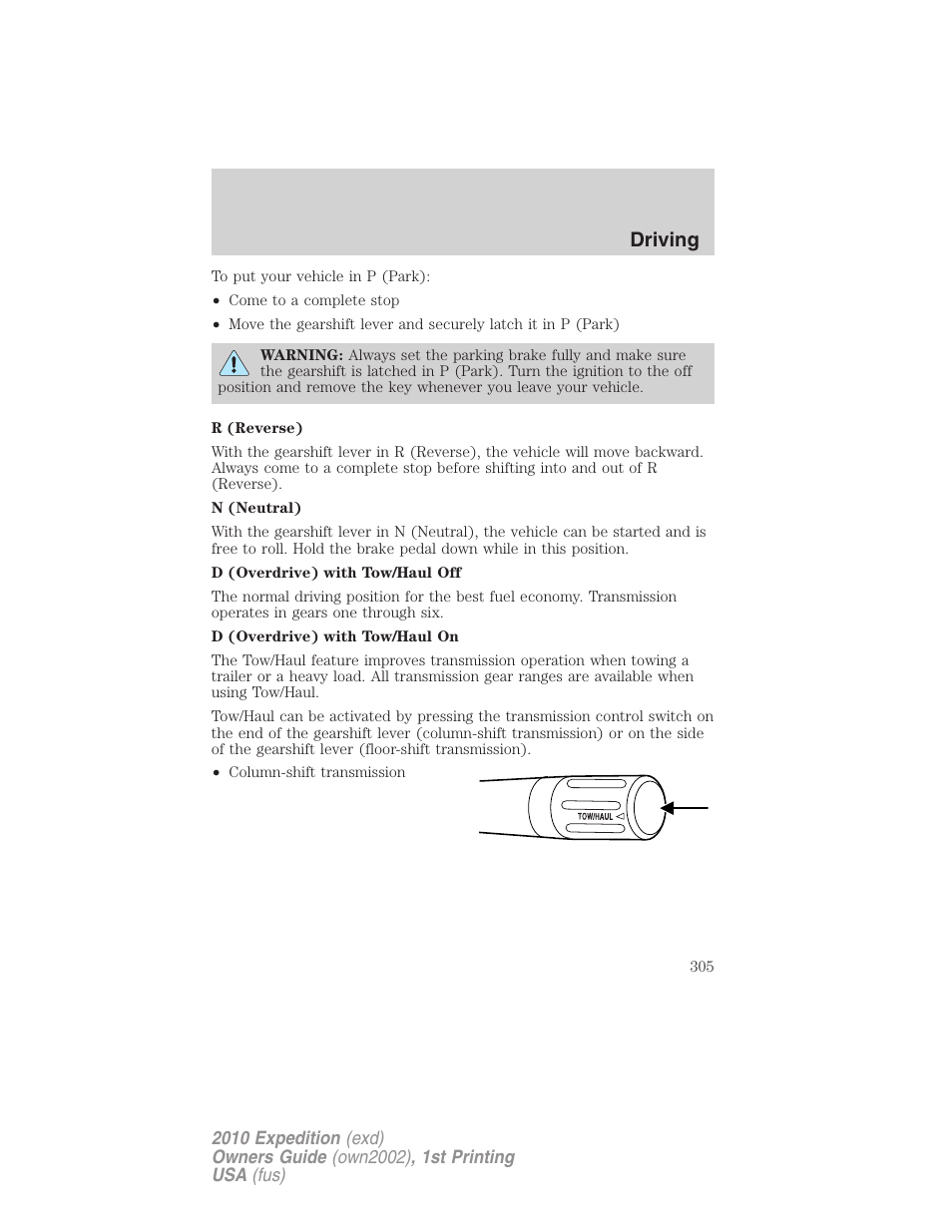 Driving | FORD 2010 Expedition v.1 User Manual | Page 305 / 420