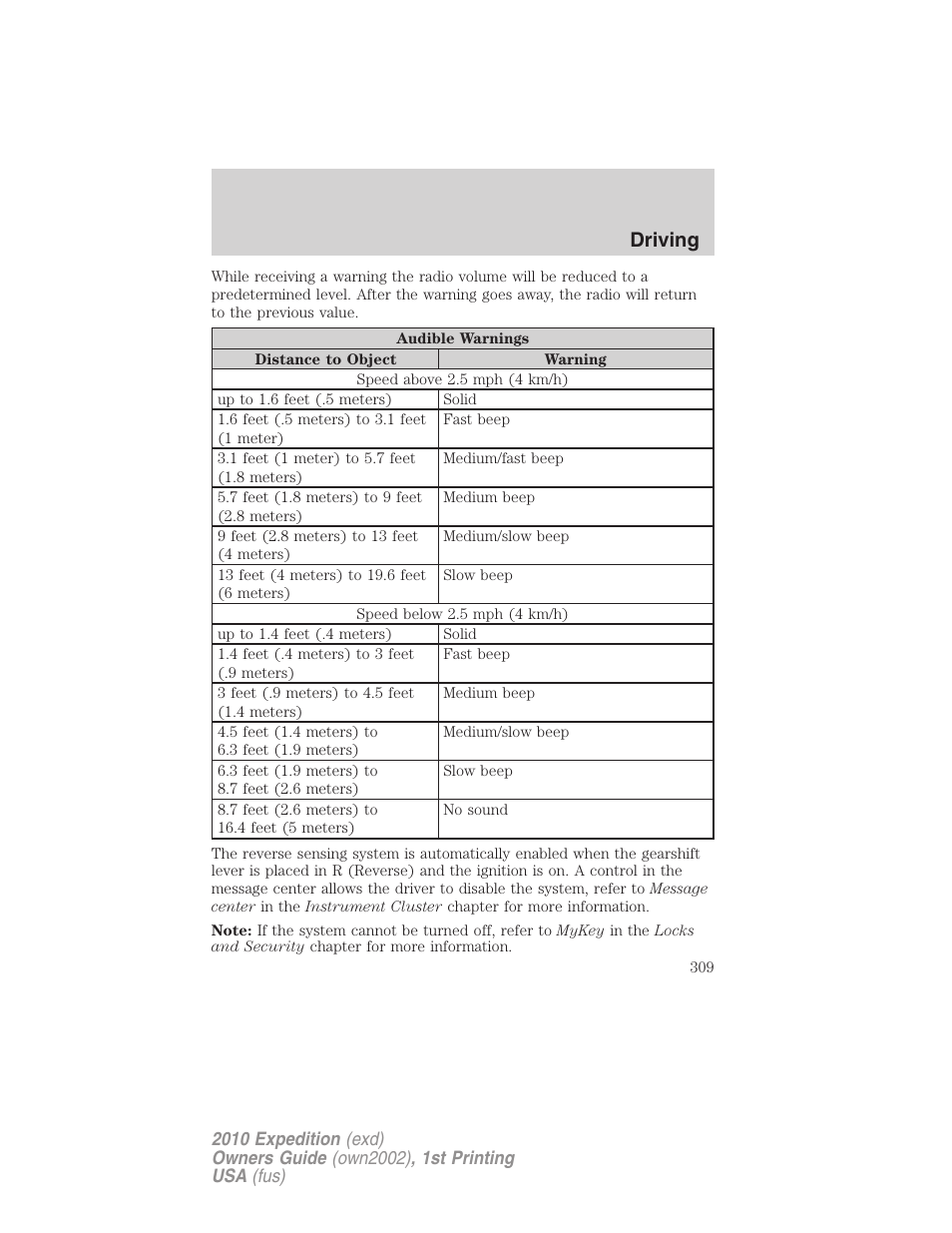 Driving | FORD 2010 Expedition v.1 User Manual | Page 309 / 420