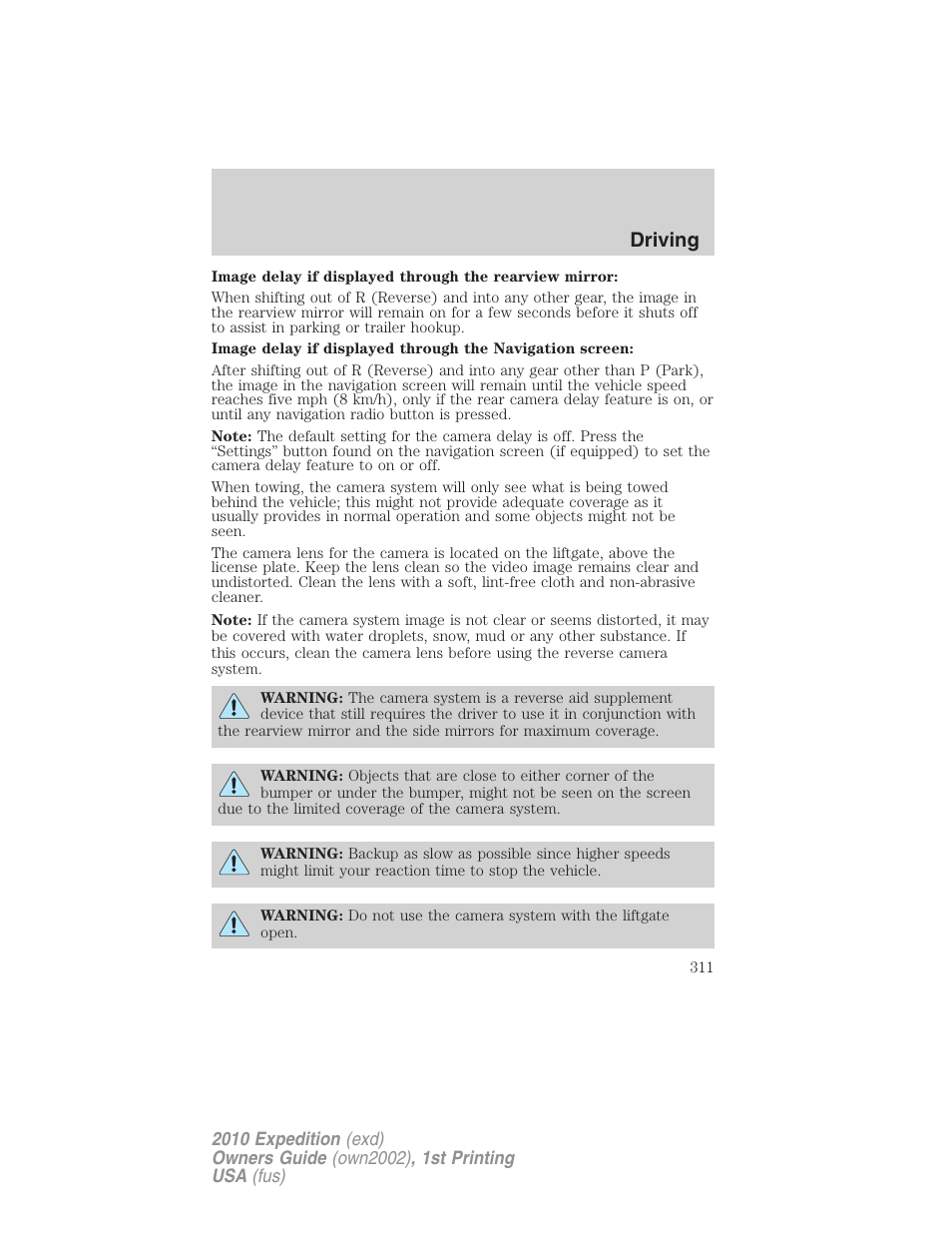 Driving | FORD 2010 Expedition v.1 User Manual | Page 311 / 420