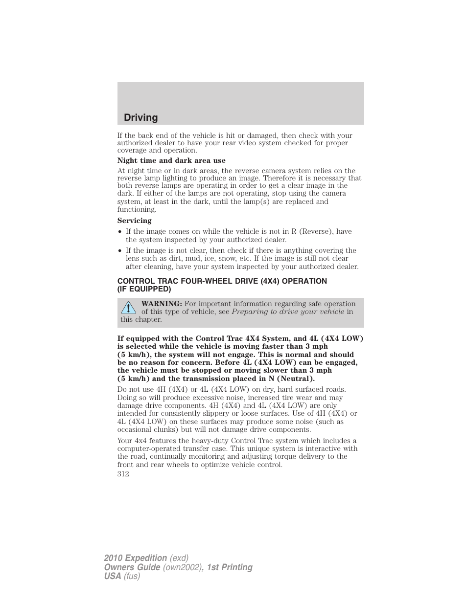 Driving | FORD 2010 Expedition v.1 User Manual | Page 312 / 420